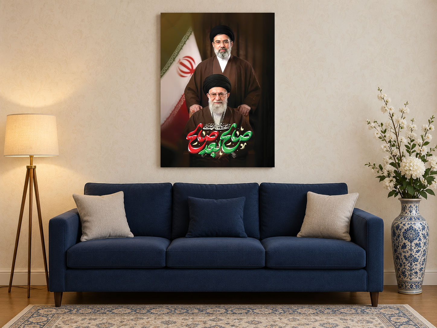 تابلو مخمل عکس رهبر شهید در کنار رهبر عزیز (آیت الله سید مجتبی خامنه ای) - کد 50100